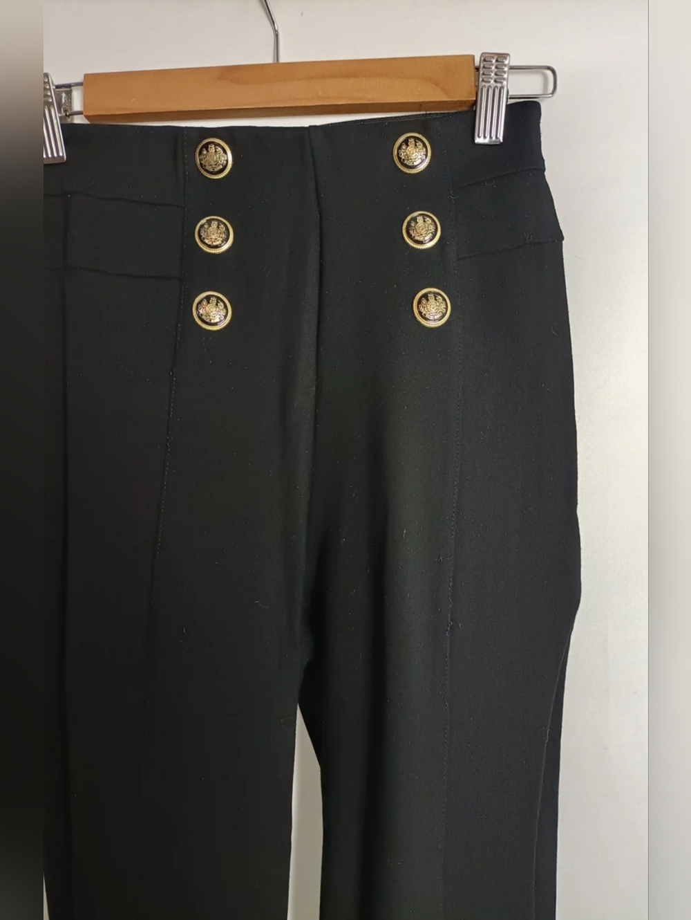 Zara Black High-Rise Ponte Pants with Gold Buttons - Picture 3 of 9